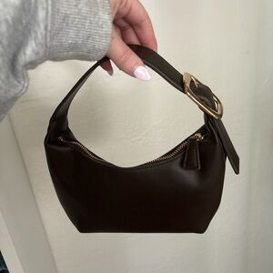 Rachel Zoe Dark Brown Leather Shoulder Hobo with Gold Buckle